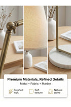 LIGHTING Modern Fabric Floor Lamp, Gold Iron Body with Marble Base, Adjustable Angle, E27 Bulb Included