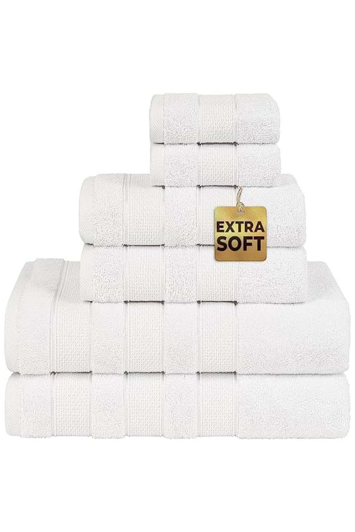 Safi Plus 6-Piece Towel Set 100% Turkish Genuine Cotton Super Soft & Absorbent Luxury Hotel Quality 600 GSM Cotton Bathroom Towels, 2 Bath Towels, 2 Hand Towels, 2 Washcloths, Bright White