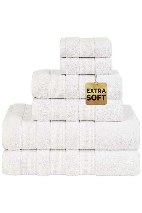 Safi Plus 6-Piece Towel Set 100% Turkish Genuine Cotton Super Soft & Absorbent Luxury Hotel Quality 600 GSM Cotton Bathroom Towels, 2 Bath Towels, 2 Hand Towels, 2 Washcloths, Bright White