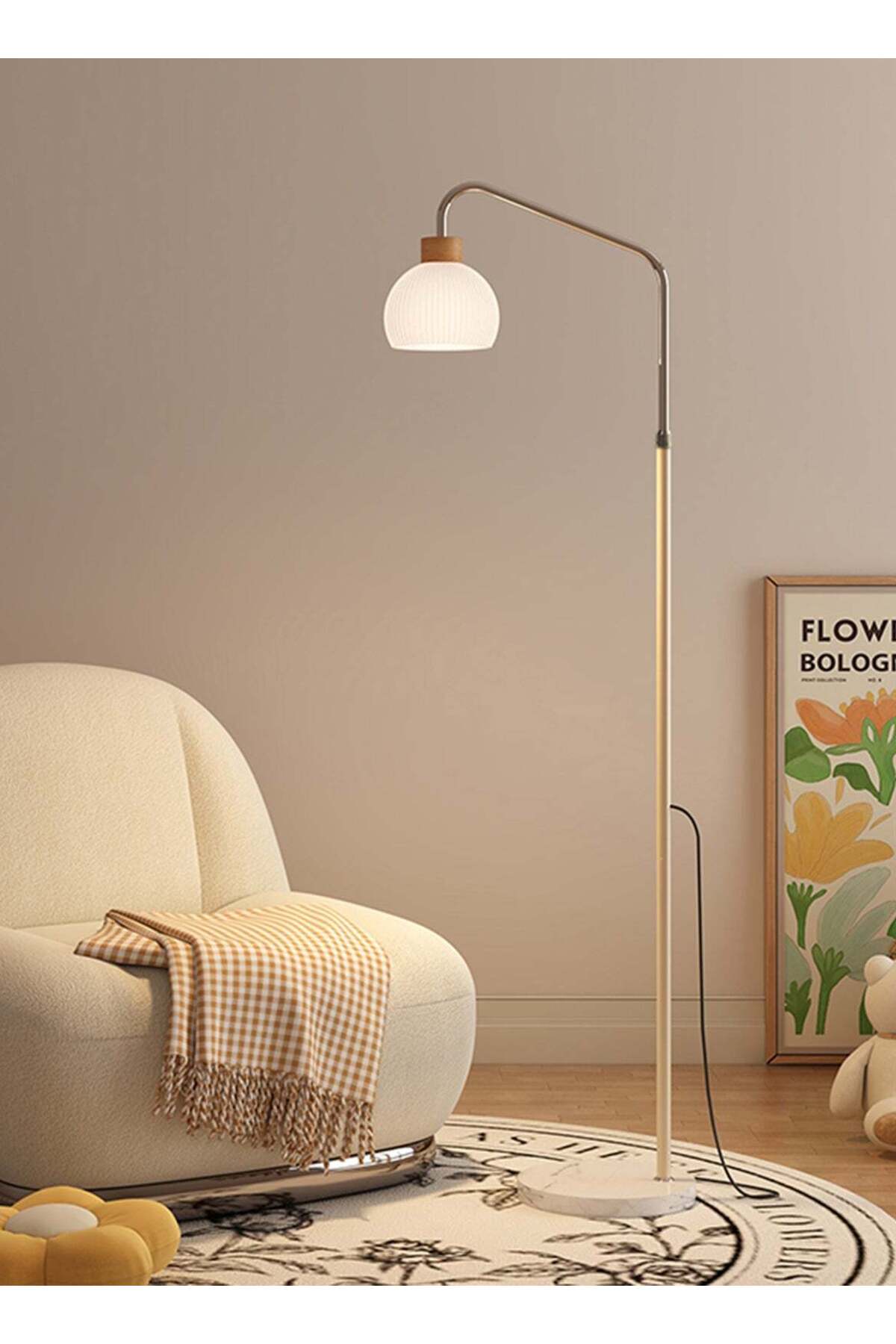 LED French Retro Living Room Sofa Floor Lamp 3-Color Variable Light Bulb Foot Switch