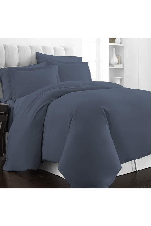 Pure 100% Cotton Single Duvet Cover 140x200 cm Dark Blue, 400TC Sateen Weave Quilt Cover & 1 Pillowcase