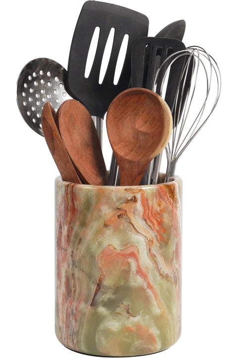 Handmade Green Marble Utensil Holder 6.5 Inch Kitchen Countertop Organizer Spoon Spatula Holder Cooking Utensil Crock Kitchen Caddy Elegant Home Decor