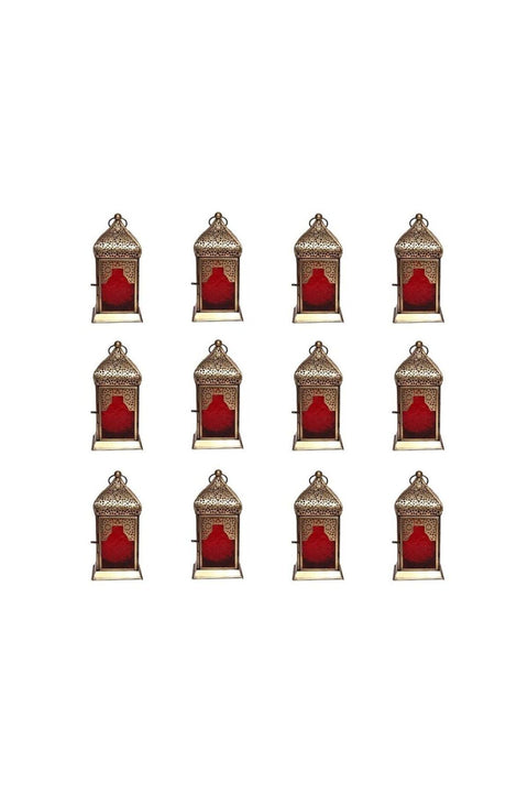 Handmade Decorative Candle Holder Vintage Lantern| Red | Living Room, Bedroom & Outdoor | Home Decoration, Hanging, Table Top | Ramadan, Eid, Diwali, Weddings, Parties | Iron 12PC