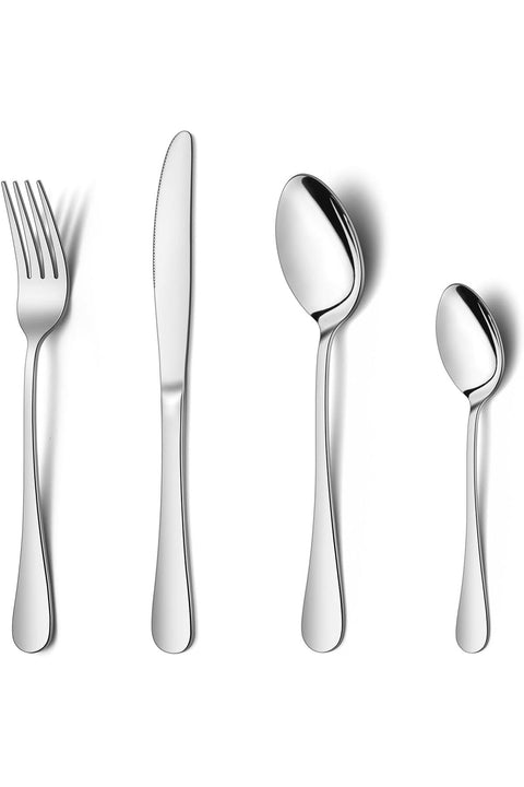 E-far 24-Piece Silverware Set, Stainless Steel Flatware Cutlery Set Eating Utensils for 6, Spoons Forks Knives to Home Kitchen, Tableware for Dinner, Simple Design & Mirror Finish, Dishwasher Safe