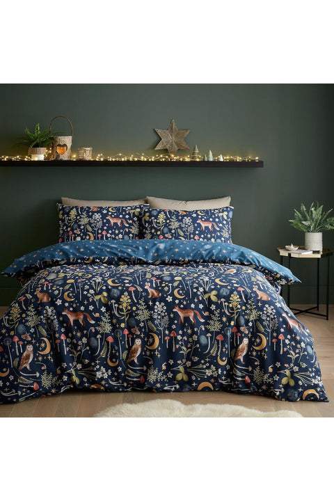 Enchanted Twilight Animals Reversible Double Duvet Cover Set with Pillowcases Navy Blue