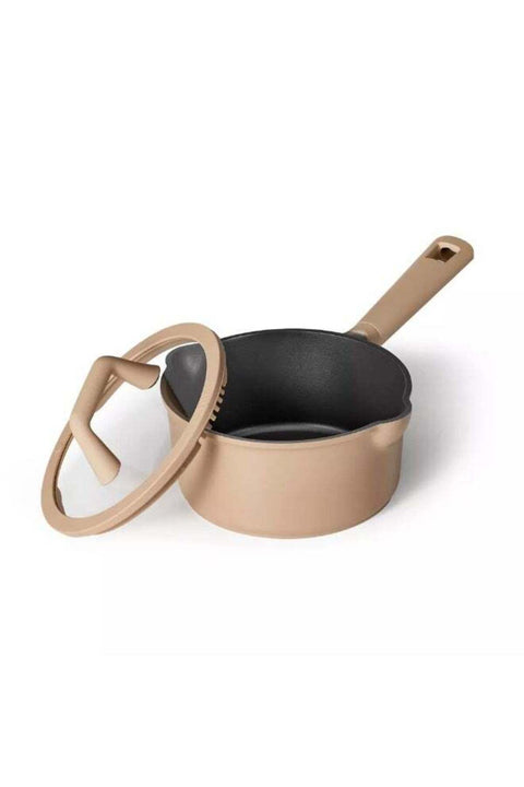 1.9 Litre Nonstick Saucepan with Pour Spout & Strainer Lid, PFAS & PFOA Free Healthy Cooking, Titanium-Reinforced with Heat-Resistant Handle, All-Stovetop Compatible, Dishwasher Safe (Ta
