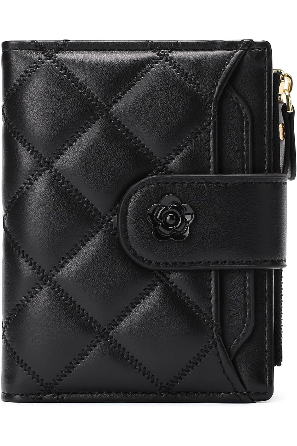 Small Wallets for Women Leather Bifold Wallet Women RFID Blocking Purse Holder with 15 Card Slots and ID Window Coin Pocket (Black)