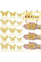 60 Pcs 3D Sequined Silver Butterfly Wall Decor, 5 Styles 3 Sizes,Butterfly Cake Birthday Party Baby Shower Decorations Iridescent,Metallic Room Mural Wall Stickers (Sequined Golden)