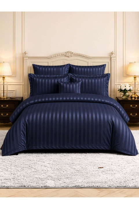 Hotel Striped Comforter Set, Fits 200x200 cm Size Bed, Removable Duvet Filler Included, 8-Pcs King Size, 350 GSM Filling.