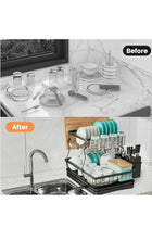Dish Drying Rack, 2 Tier Dish Racks for Kitchen Counter, Stainless Steel Kitchen Dish Drying stand,Detachable Capacity Dish Drainer Organizer with Utensil Holder, Drain Board,Black