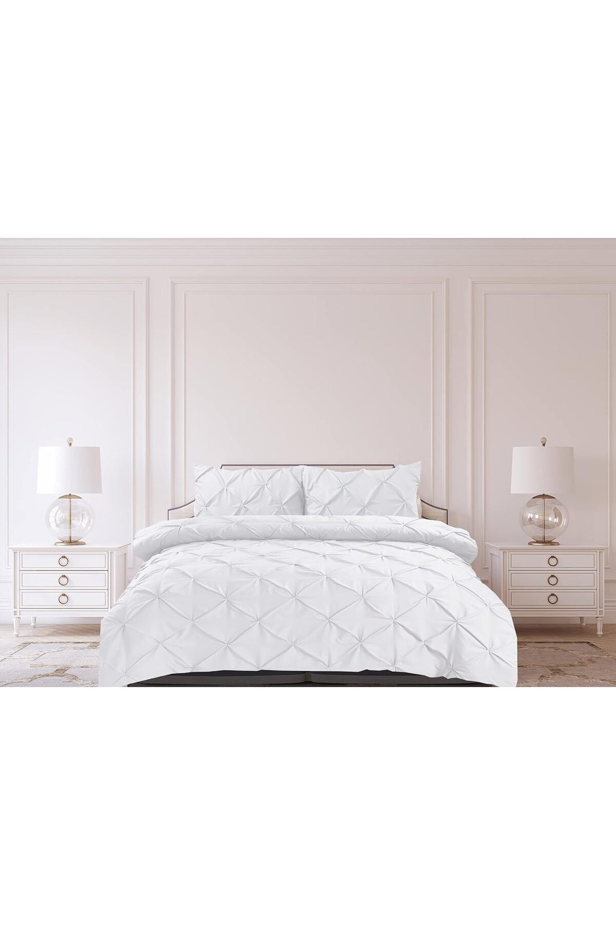 Pintuck White Double Duvet Set Pinch Pleat Soft Microfibre Double Bed Quilt Cover with 2 Pillowcases, Easy Care