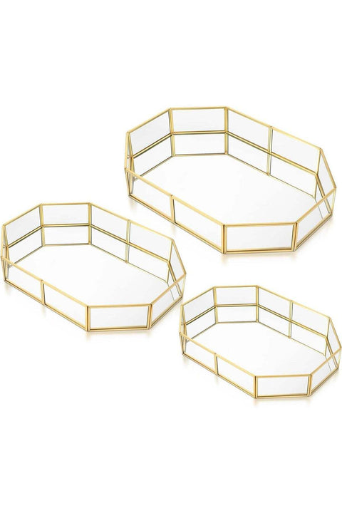 3 Pieces Mirror Tray, Rectangle Metal Vanity Mirror Tray, Can be stored for Perfume, Jewelry, Makeup, Cosmetic, Suitable for Dresser, Bedroom, Bathroom, Hotel, 3 Sizes