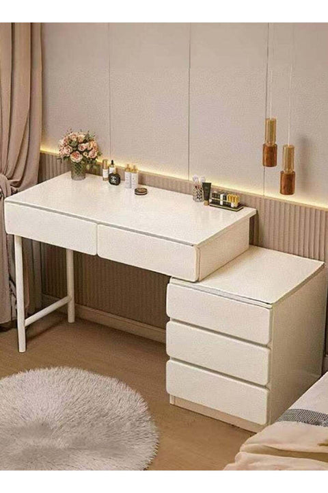 Bedroom Vanity Table, Makeup Table with 5 Drawers, Adjustable Size Dressing Desk for Girls' Bedroom - Multifunctional as Bedside Table, Study Desk & Learning Table,100*40*60cm（Warm White, SZY100）