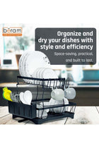 Dish Drying Kitchen Rack, Stainless Steel 2 Tier Stand, Counter Organization with Drainboard, Utensil Holder, Rust-Resistant, Black