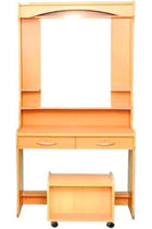 AL WADI FURNITURE Large Wooden Dresser | Dressing Table | Vanity Table | Makeup Table with Mirror and Stool, Lockable Two Front Drawers, Beige 175 x 80 x 38 cm