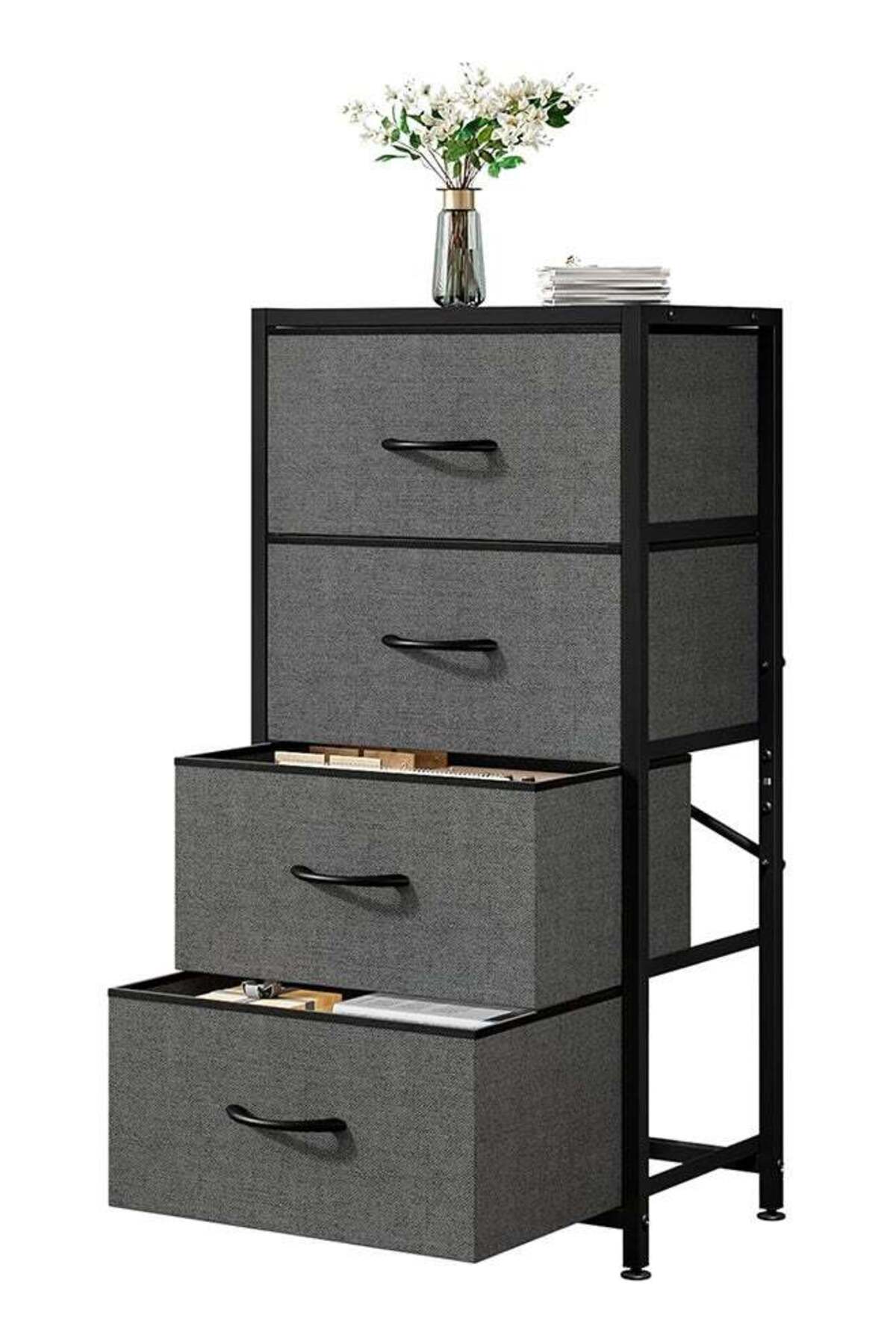 4-Drawer Dresser Vertical Storage Tower Fabric Dresser for Bedroom, Hallway, Entryway, Closet Organizer, Nightstand Bedside Table Furniture,Wooden Top (4-Tier, Black)