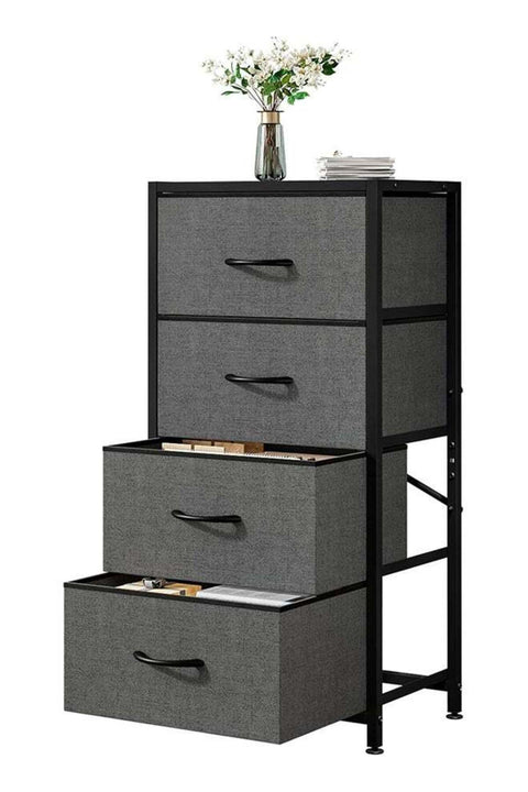 4-Drawer Dresser Vertical Storage Tower Fabric Dresser for Bedroom, Hallway, Entryway, Closet Organizer, Nightstand Bedside Table Furniture,Wooden Top (4-Tier, Black)