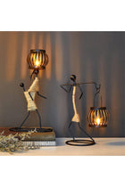 Black Retro Candle Holder African Tribal Lady Rustic Candlestick Holders, Romantic Vintage, Abstract Metal Wire
