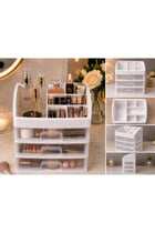 3-Drawer Cosmetic Organizer with Top Storage, Desktop Makeup Storage Box, White