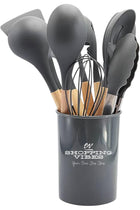 12PCS Kitchen Utensil Set Silicone Cooking Utensils Kit Spatula Heat Resistant Wooden Spoons Gadgets Tool for Non-Stick Cookware (Grey)