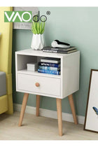 Nightstand with Drawer and Open Shelf, Modern Bedside Table with Solid Wood Legs, Nordic End Table, Minimalist Side Table, Easy to Assembly for Bedroom Living Room Small Space