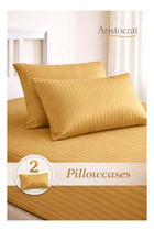 3-Piece Striped Microfiber Flat Bed Sheet Set Super King 240x260cm - Gold