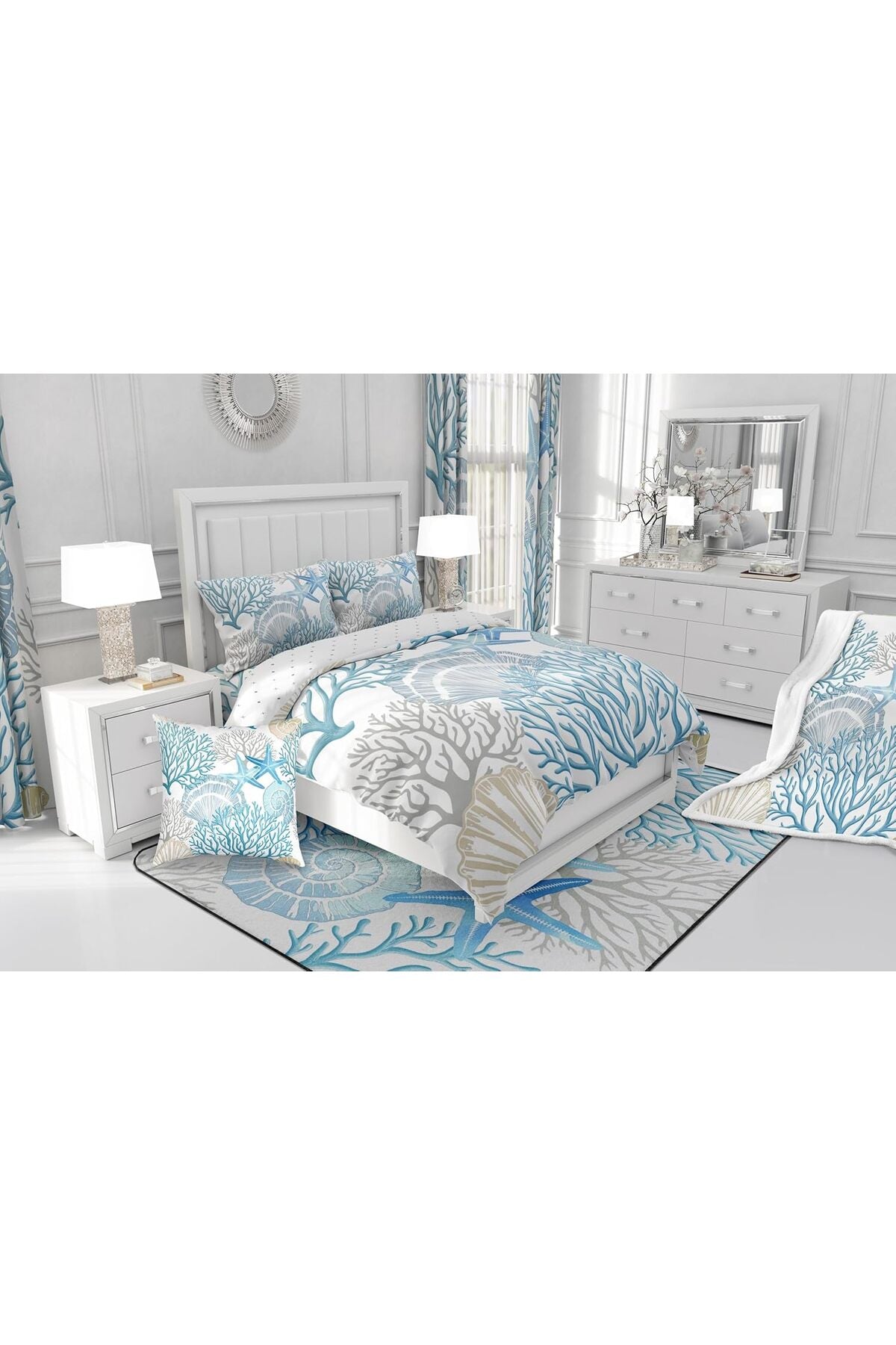 Ocean Duvet Cover Boys Girls King Size Blue Tropical Coral Bedding Set For Kids Women Men