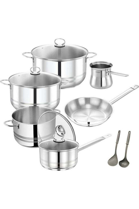 Stainless Steel 12Pc Cookware Set with Tri Ply SAS Bottom | Induction Bottom Pots and Pans Set | Cooking Combo Set Model- PR80981