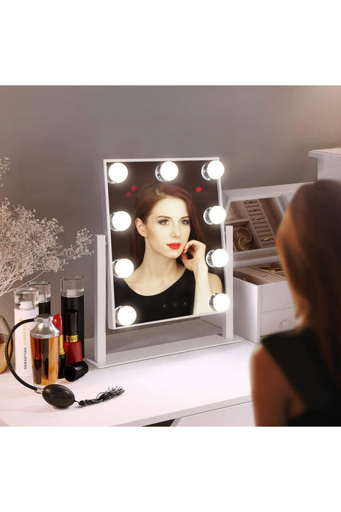 Lighted Vanity Mirror - Hollywood Style Makeup Vanity Mirror with Lights and Touch Button, 3 Color Model, Cosmetic Mirror with 9 Dimmable Bulbs for Dressing Table