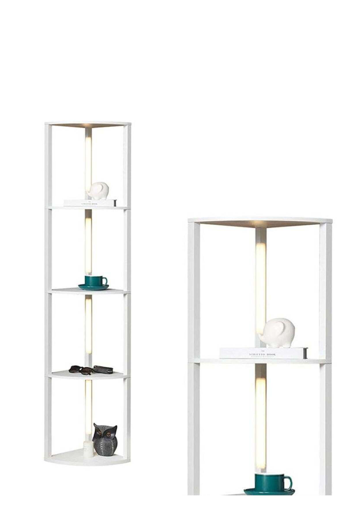 Living Room Bedroom Study Room Decoration LED Bookshelf Lamp, Movable 4-Tier Floor Lamp with Storage Rack with Remote Control 11W
