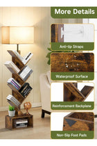6-Layer Solid Wood Tree Bookshelf with Drawer, Tree Bookshelf with Light& Remote, Retro Wood Storage Rack