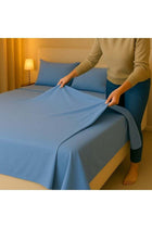 3-Piece Bedding Sheets With Pillowcases Cotton Blend Blue 240 x 260cm