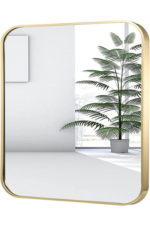 Wall Mirror Square Bathroom Make Up Mirror Modern Metal Framed Vanity Mirror Wall Mounted Decorative Hanging Mirror with Round Corner for Bedroom Living Room Entryway Hall (70 * 70CM, Golden)
