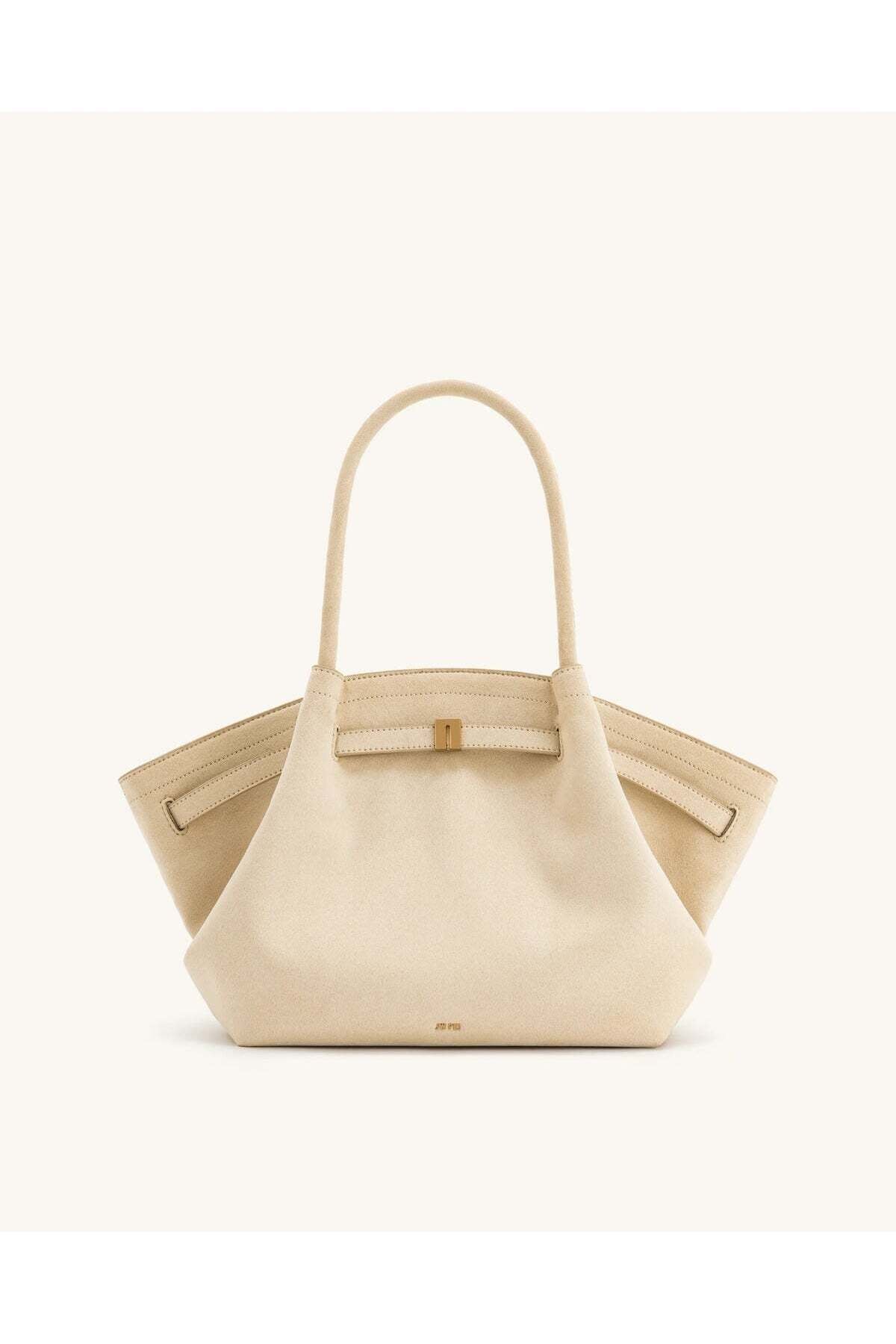 Hana Medium Tote Bag -Faux Suede- White