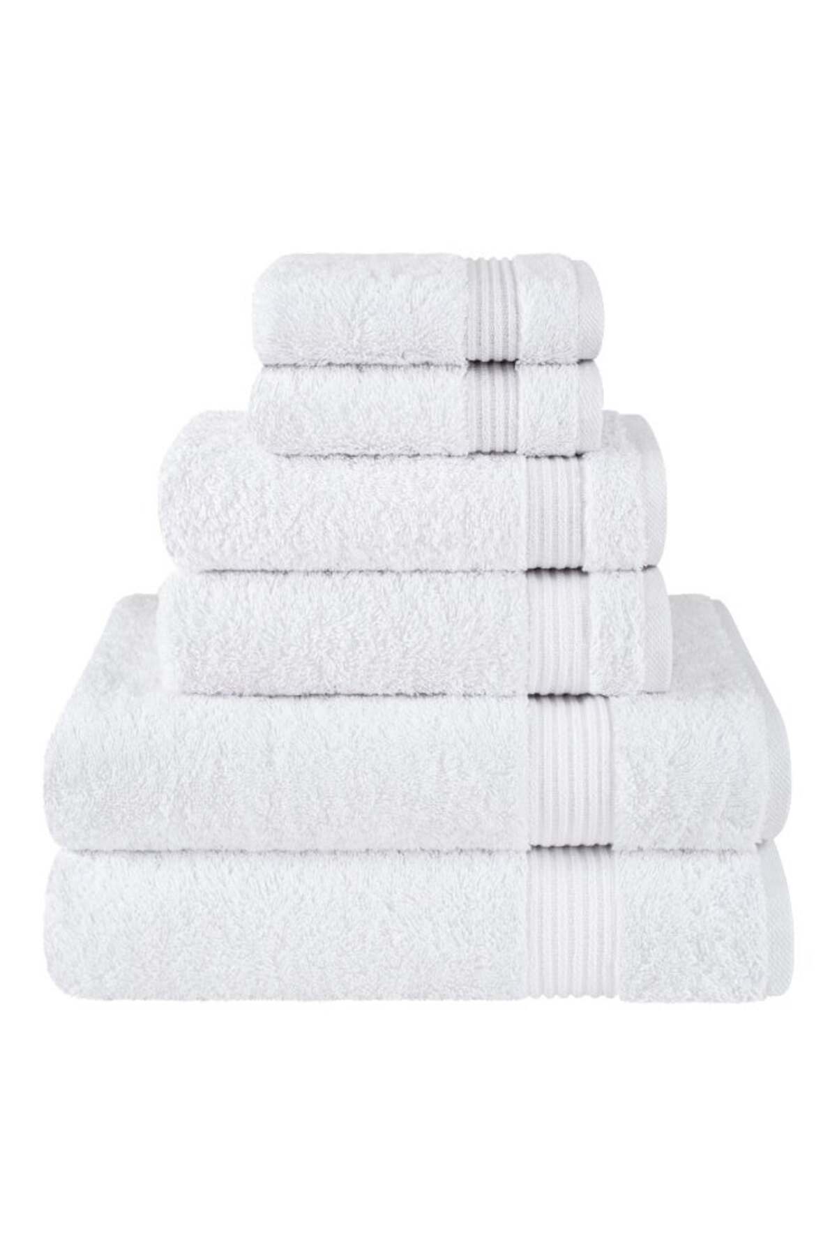 Safi Plus Towel Set Luxury Hotel Quality 500 GSM Genuine Combed Cotton, Super Soft & Absorbent Family Bath Towels 6 Piece Set - 2 Bath Towels, 2 Hand Towels, 2 Washcloths - Bright White