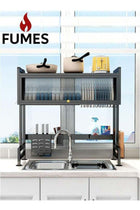 Over-Sink Kitchen Rack with Space-Saving Dish Drying and Storage Organizer with Utensil Hooks with Cover