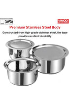 3pc Tope Set 1.4 L, 1.8 L & 2.2 L with lid (Induction Friendly)