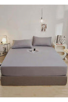 King Size Fitted bed sheet 180*200+30 cm with 2 pillow covers, set of 3 pieces, plain grey color.