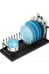 Black Stainless Steel Space Saving Dish Rack Organizer Compact Multi Tier Drying Stand with Utensil Holder