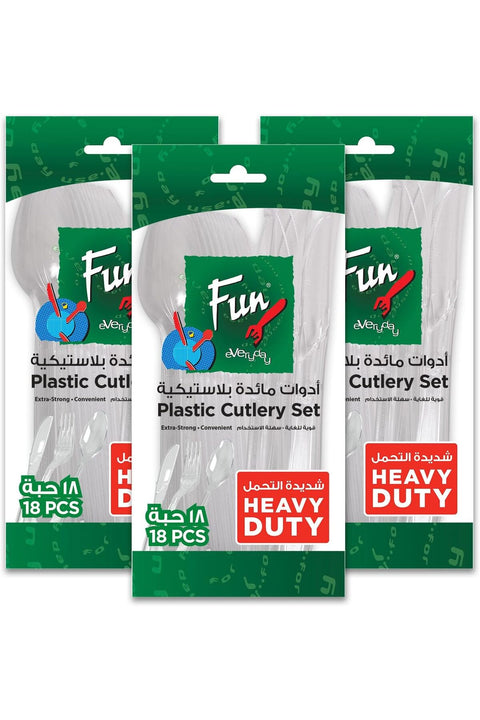 FUN BY AL BAYADER Fun Promopack Heavy-Duty Transparent Disposable Plastic Cutlery Set (Spoons, Knives & Forks) - Pack of 54