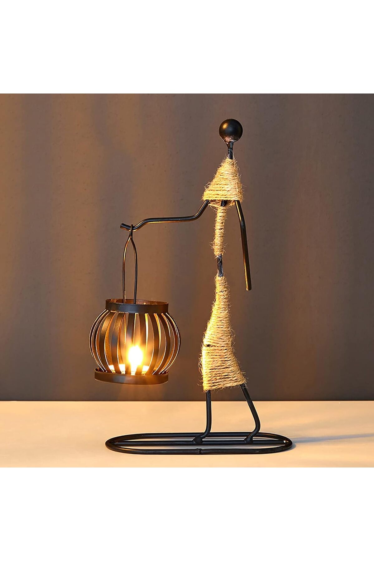 Black Retro Candle Holder African Tribal Lady Rustic Candlestick Holders, Romantic Vintage, Abstract Metal Wire