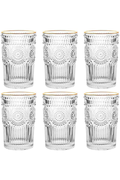 6 Pieces Glasses Cups Drinking Glasses Tumblers Vintage Glassware Set for Juice, Beverages, Beer, Cocktail