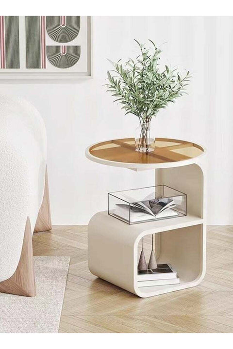 3-Tiers Multipurpose Unique Design Side Table Bedside Table with Storage Shelves Round Glass Top Nightstand for Bedroom Living Room 45x50 cm (Fully Assembled)