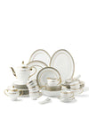 56-Piece Porcelain Dinner Set, Plates, Cups, Bowls Serves 6 White /Gold Geo