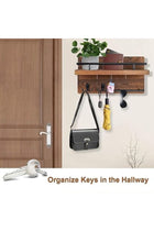 Wall Mounted Key Holder With 2 Hooks, A Hanger Bar And A Rack On Natural Wood Board