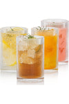 Set of 4 Vintage Ribbed Glassware, 17oz XL Drinking Glasses, Fluted Ripple Drinkware, Highball Glass Cups