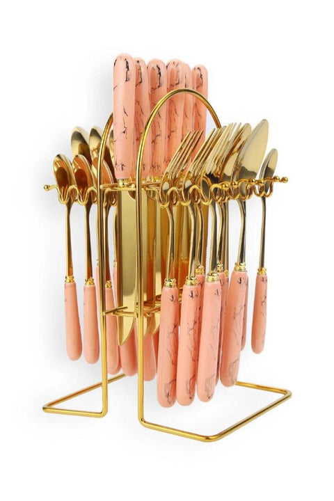 24-Piece Stainless Steel Cutlery Set Kitchen Utensil Set Western Tableware Gold/Pink