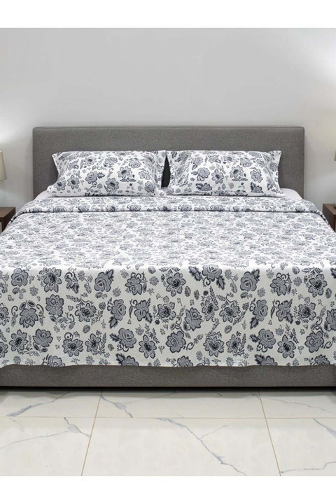 King size Cotton Blend Flat Bedsheet Set 144 Thread Count Floral Printed Design 220x240 cm