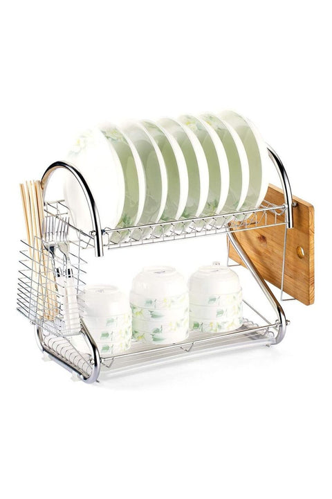 2-Tier Deluxe Stainless Steel Dish Drainers Dish Drying Rack Basket Rack Drainer for Dishes Bowls Cups Kitchen Organizer