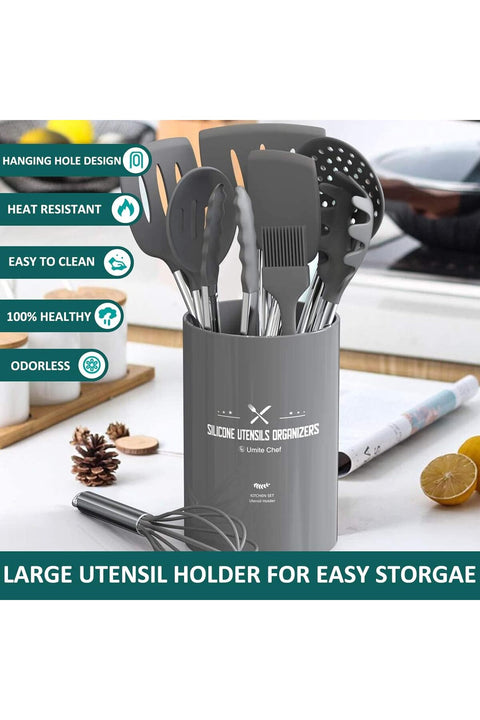 Kitchen Utensils Set 15 Pieces Silicone Heat Resistant Non-Stick BPA Free Stainless Steel Handle Spatula Spoon Tongs Whisk Cookware